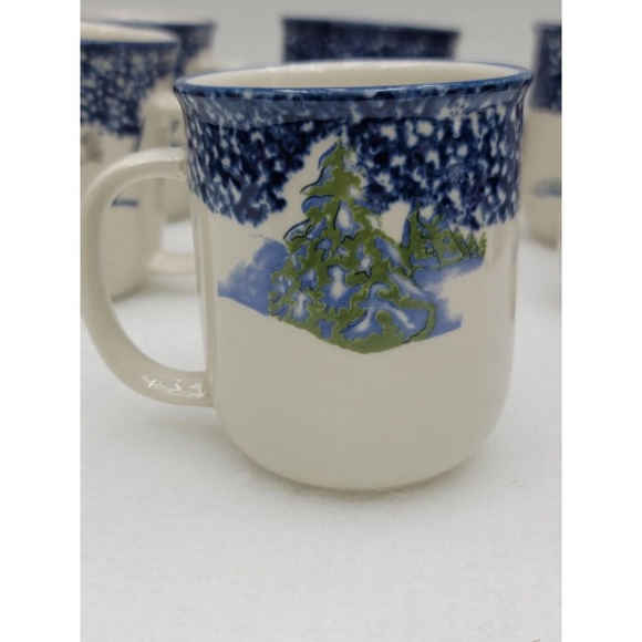 Set Of 8 New In Box Thompson Pottery Snowman Winter Scene Coffee Cups 8 oz. - Picture 9 of 10